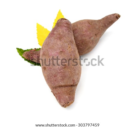 two sweet potatoes on a white background