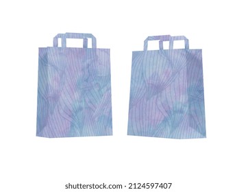 Two Takeaway Bags In Shades Of Blueand Pink With Space For The Logo. Ecological Biodegradable Packaging Isolated On A White Background. Best For Cosmetic Or Food Layout. 