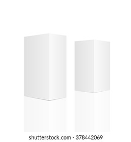 Two Tall White Boxes. Mockup Ready For Your Design. Box Perspective. Box Template. Box Empty Blank. Box Software. Vector Illustration, Eps 10