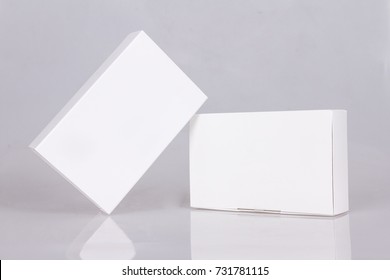 Two Tall White Boxes. Mockup Ready For Your Design. Box Perspective. Box Template. Box Empty Blank.
