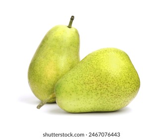 Two tasty ripe pears on white background