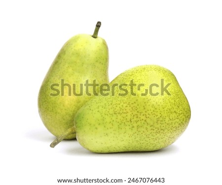Two tasty ripe pears on white background
