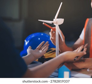 Two technicians inspect server racks in data center with tablet and fiber optic cable. Engineer and specialist discuss maintenance work in data center. Man and woman work together with safety equipmen