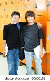 Two Teen Boys At School.  They Are Best Friends.