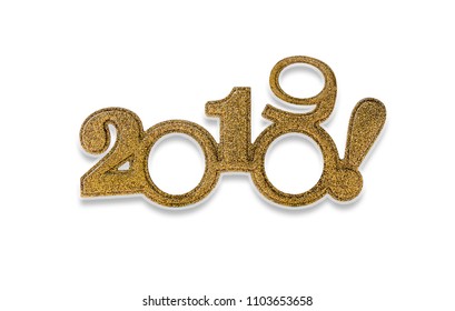 two thousand and nineteen. Happy New 2019 year in gold tones isolated on white background.