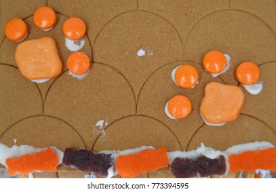 Two Tiger Paws On Gingerbread Background With Clemson Colors