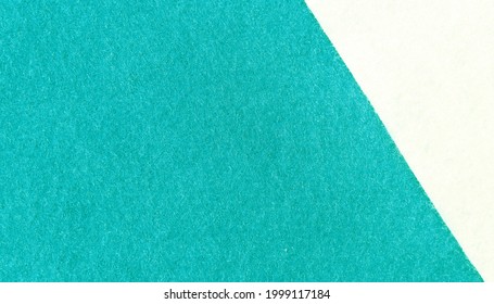 Two Tone Background Of Felt Fabric Texture Background In Green Turquoise And White Colors With Copy Space.