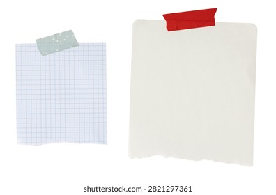 Two torn paper note reminder with adhesive tape cut out. template mockup