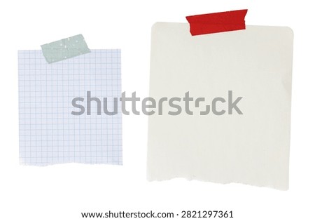 Two torn paper note reminder with adhesive tape cut out. template mockup