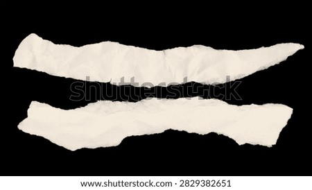 Two torn paper strips are displayed against a dark background exhibiting a rough fragmented texture. The paper appears aged and has uneven edges creating a distressed visual effect.