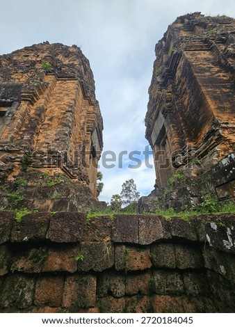 Two tower shrines of the Pre Rup Temple complex, on a shared elevated platform, Siem Reap Province, Cambodia. 