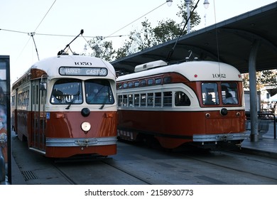 Two Trams In San Francisco Embarcadero