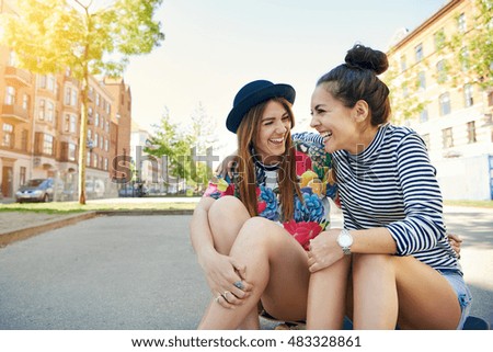 Similar – Image, Stock Photo Two happy and urban lesbian girlfriends