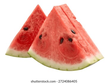 Two Triangular Watermelon Slices isolated on white Background