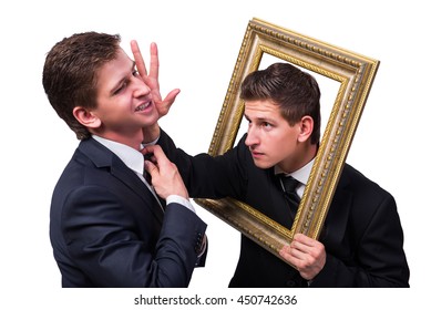 Two Twins Businessmen Arguing With Each Other Isolated On White