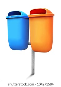 Two Type Of Public Trash Can Isolated On White Background