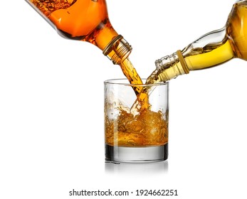 Two Type Of Whiskey Pour In A Glass, Blending Conception