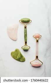 Two types of Jade face rollers and Gua sha stones for beauty facial massage therapy, Skin Care Anti-Aging Tool
