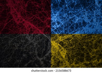 Two ukrainian flags - red-black and yellow-blue, marble texture