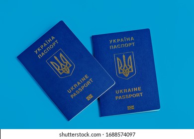 Two Ukrainian Passports Golden Trident Symbol Stock Photo 1688574097 