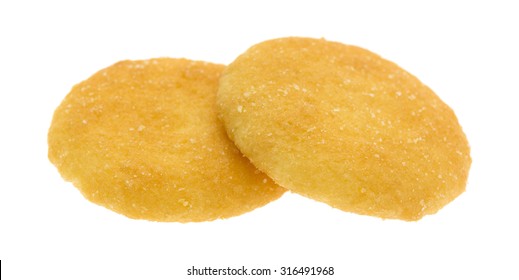 Two Vanilla Flavored Wafer Cookies On A White Background.