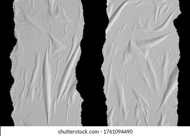 Two vertical stripes of white crumpled paper on a black background.