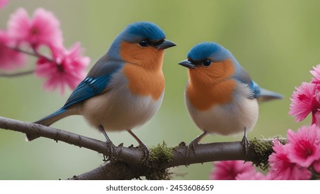 Two very beautiful birds are sitting on a tree branch - Powered by Shutterstock