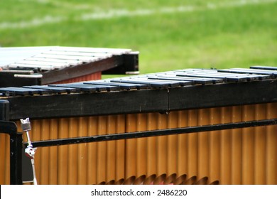 Two Vibraphones On A High School Football Field For The Use By The Marching Band.