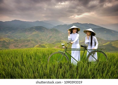 Two Vietnamese Girls And Dressed In Sapa Vietnam