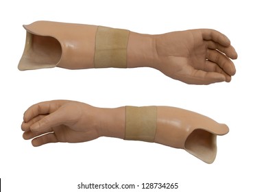 Two View Of The Prosthetic Arm Isolated On A White Background