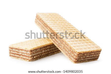Two waffle biscuits on a white background. Isolated