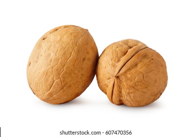 Two Walnuts Isolated On White Background