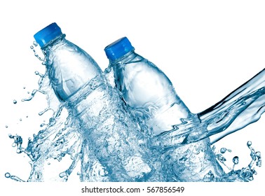 Two Water Bottles Splash, Close Up