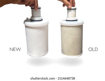 Two Water Cartridge Filter for tap water clearing and treating. - Before and After Filtering. - Technology concept.