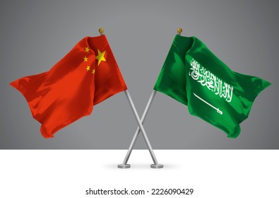 Two Wavy Crossed Flags of China and Kingdom of Saudi Arabia, Sign of Chinese and Saudi Relationships - Shutterstock ID 2226090429
