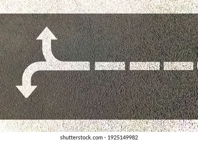 Two Way Direction After Rotation Painted On Road, Right Way Choise Confusion Concept