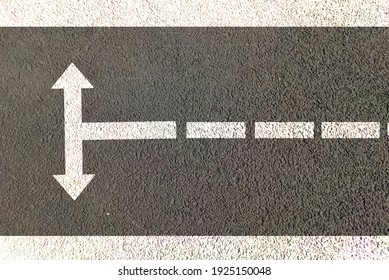 Two Way Direction After Rotation Painted On Road, Right Way Choise Confusion Concept