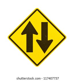 Two way traffic sign on white background with clipping path. - Shutterstock ID 117407737