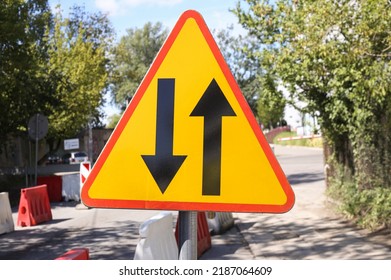 Two Way Traffic Sign, Road Background