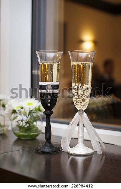 Two Wedding Glasses Decorated Style Bride Stock Photo Edit Now