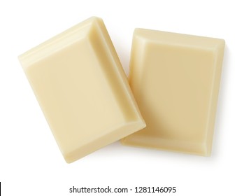 Two white chocolate pieces isolated on white background. Top view