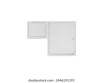 Two white electric meter boxes is isolated on a white background.