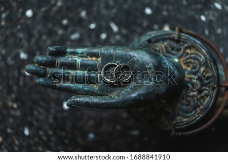 Similar – Close-up of a man’s hand holding a dried leaf of quercus