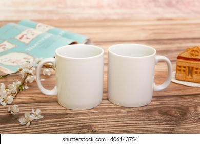 Two White Mugs For Mockup