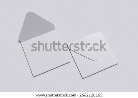 Two white square envelope open and close with grey background for mockup template