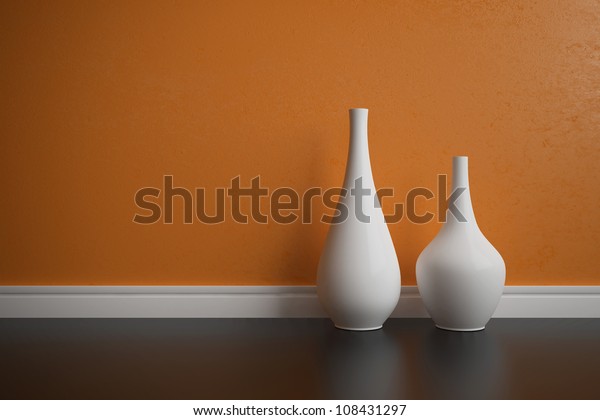 Two White Vases On Floor Orange Stock Photo Edit Now 108431297