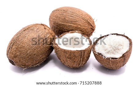 Similar – Image, Stock Photo Two whole coconuts on light background with tropical leaves and flowers, top view, frame. Copy space for your design: product or text. Vegan lifestyle concept. Coconut benefits