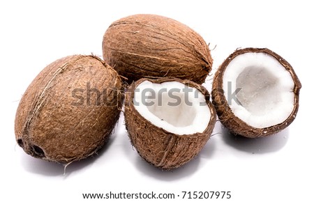 Similar – Image, Stock Photo Two whole coconuts on light background with tropical leaves and flowers, top view, frame. Copy space for your design: product or text. Vegan lifestyle concept. Coconut benefits