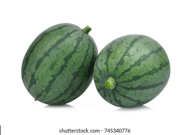 Two Whole Young Small Watermelon Isolated On White Background