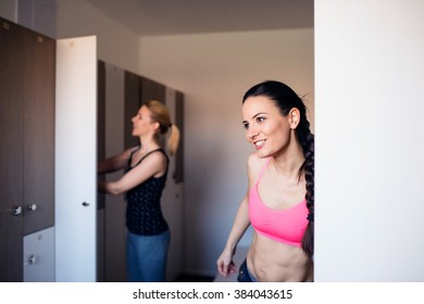  Two Woman Changing In Locker Room In Gym